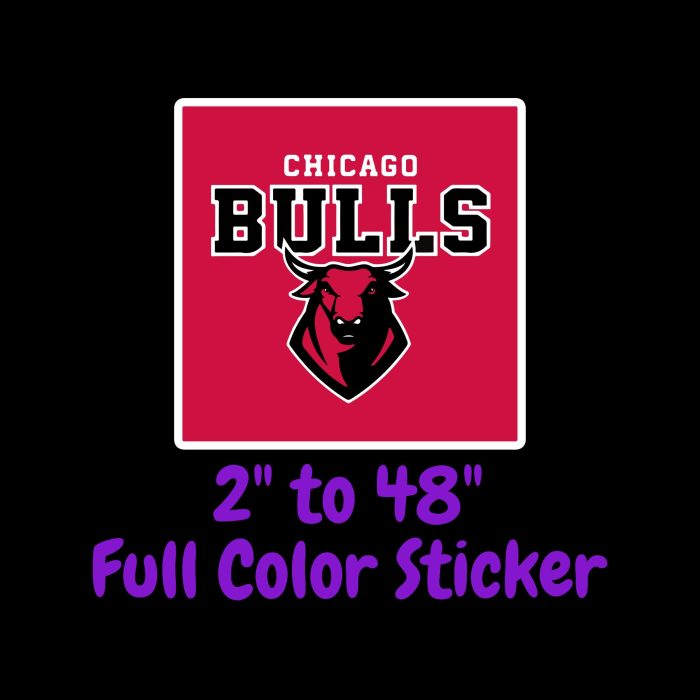 Chicago Bulls - Red Square With Bull And Name - Full Color Vinyl Sticker - Custom Size