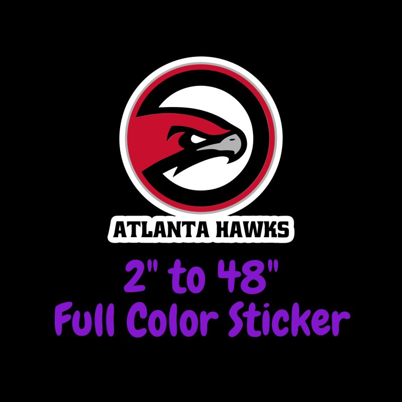 Atlanta Hawks - Hawk With Name And Basketball - Full Color Vinyl Sticker - Custom Size