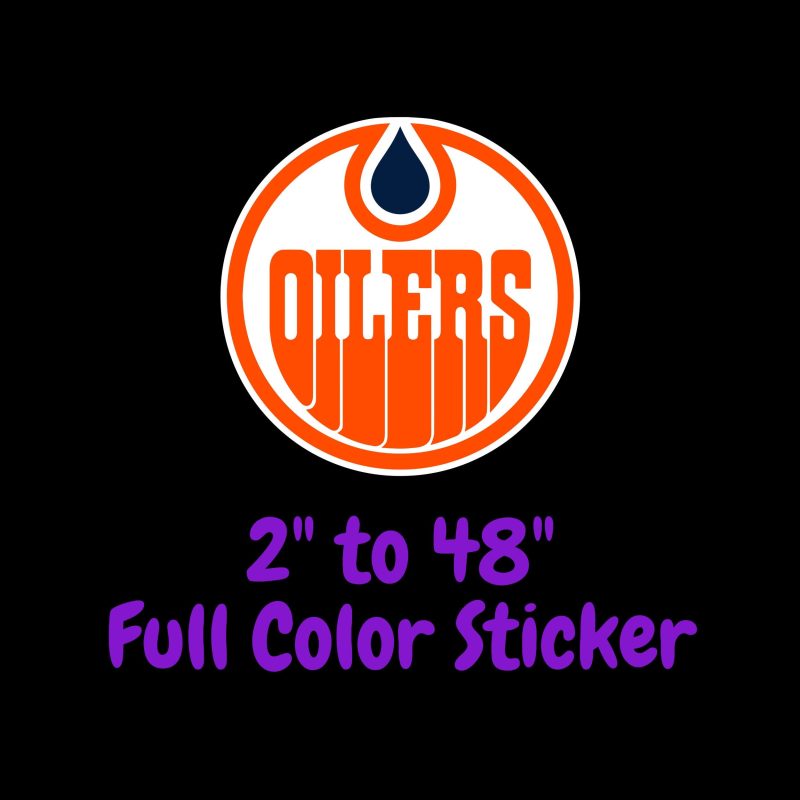 Edmonton Oilers - White Circle With Orange Oilers - Full Color Vinyl Sticker - Custom Size