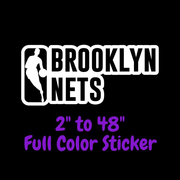 Brooklyn Nets - NBA Logo With Name - Full Color Vinyl Sticker - Custom Size
