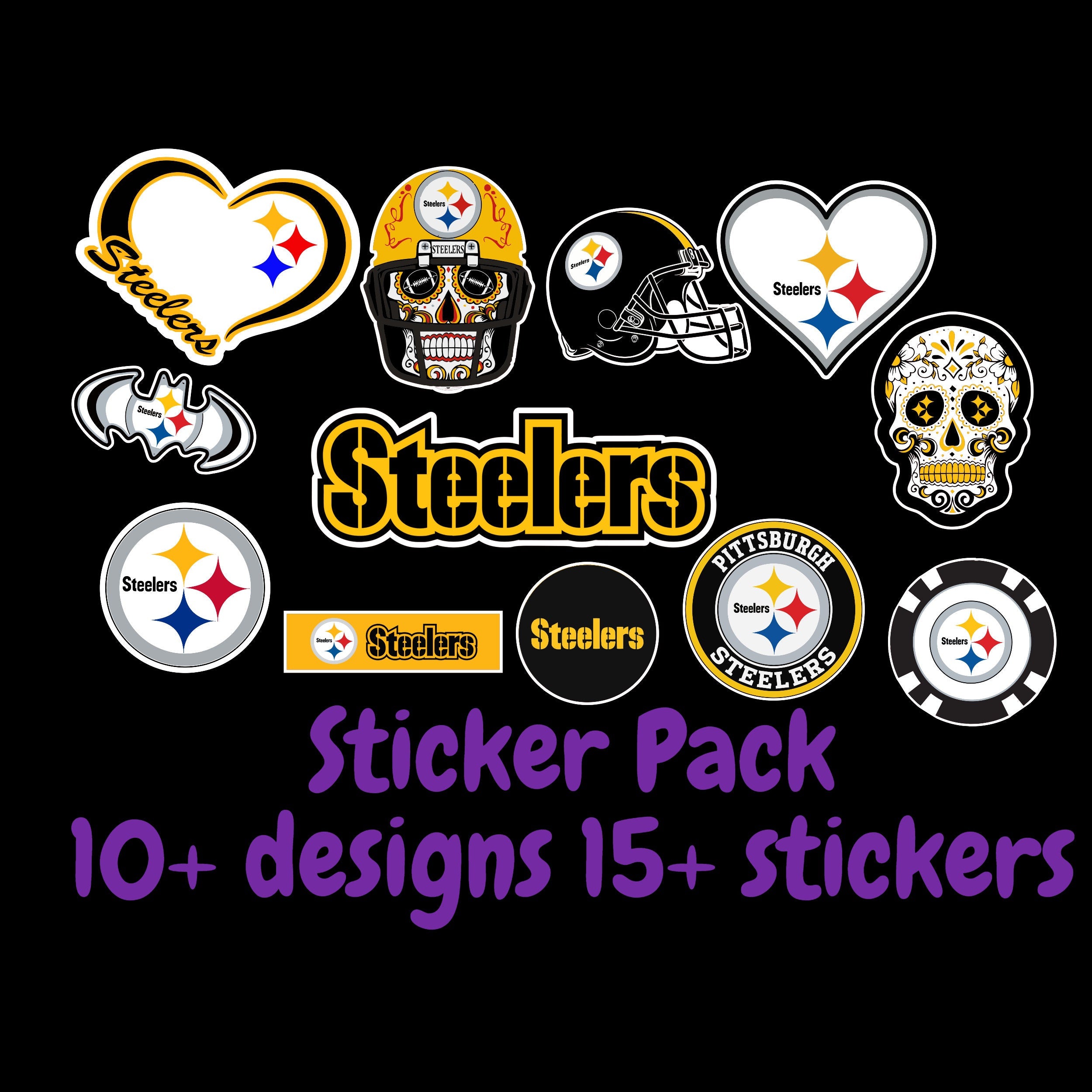 Pittsburgh Steelers Sticker Pack;  ; Laptop Decal ; Yeti Decal;  Cell phone Decal;  Vinyl Car Decal