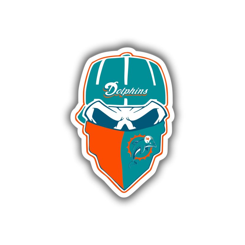 Miami Dolphins - Skull - Full Color Vinyl Sticker - Custom Size