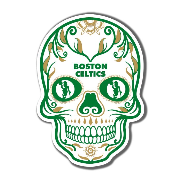 Boston Celtics - Sugar Skull - Full Color Vinyl Sticker - Custom Size