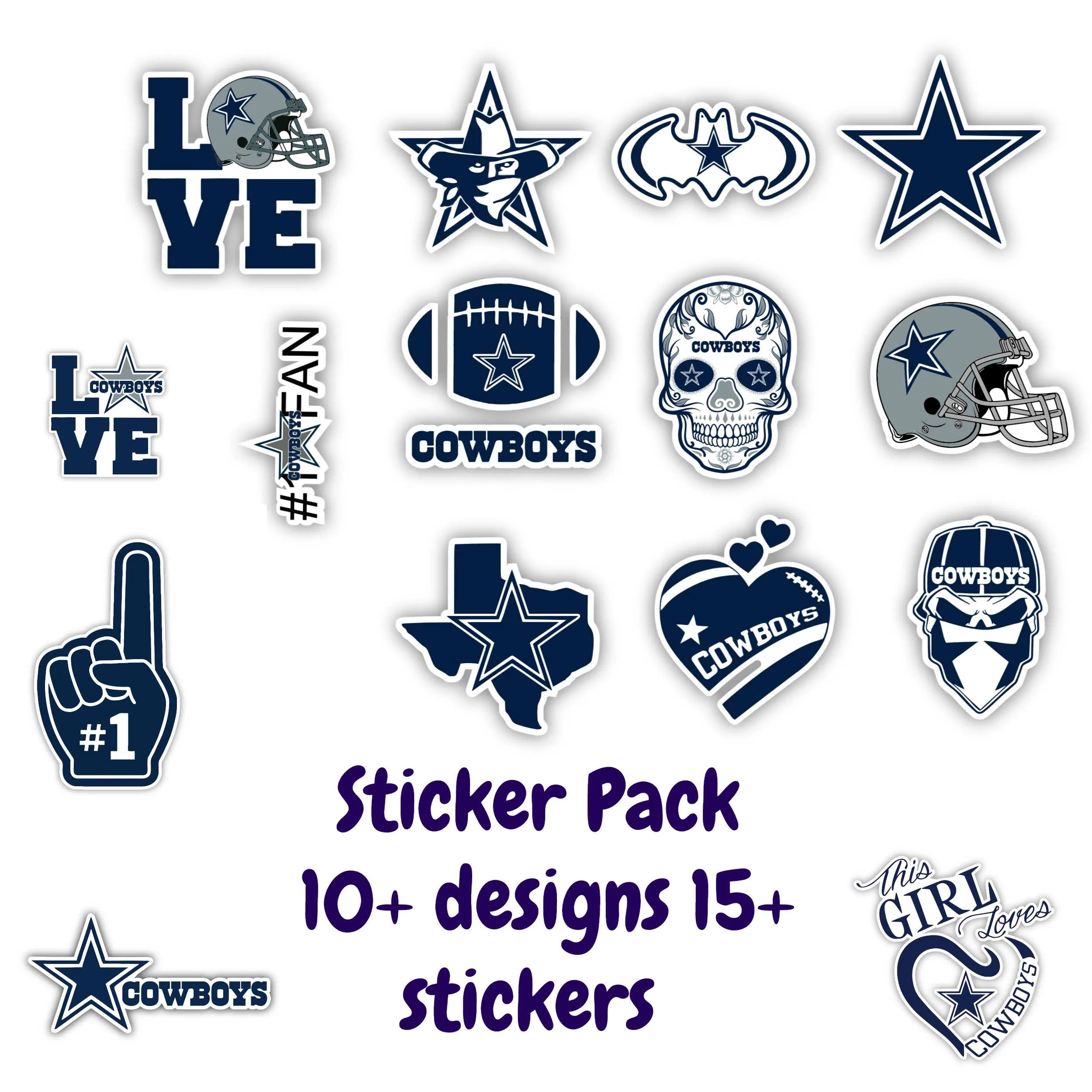 Dallas Cowboys Sticker Pack; ; Laptop Decal ; Yeti Decal; Cell phone Decal; Vinyl Car Decal