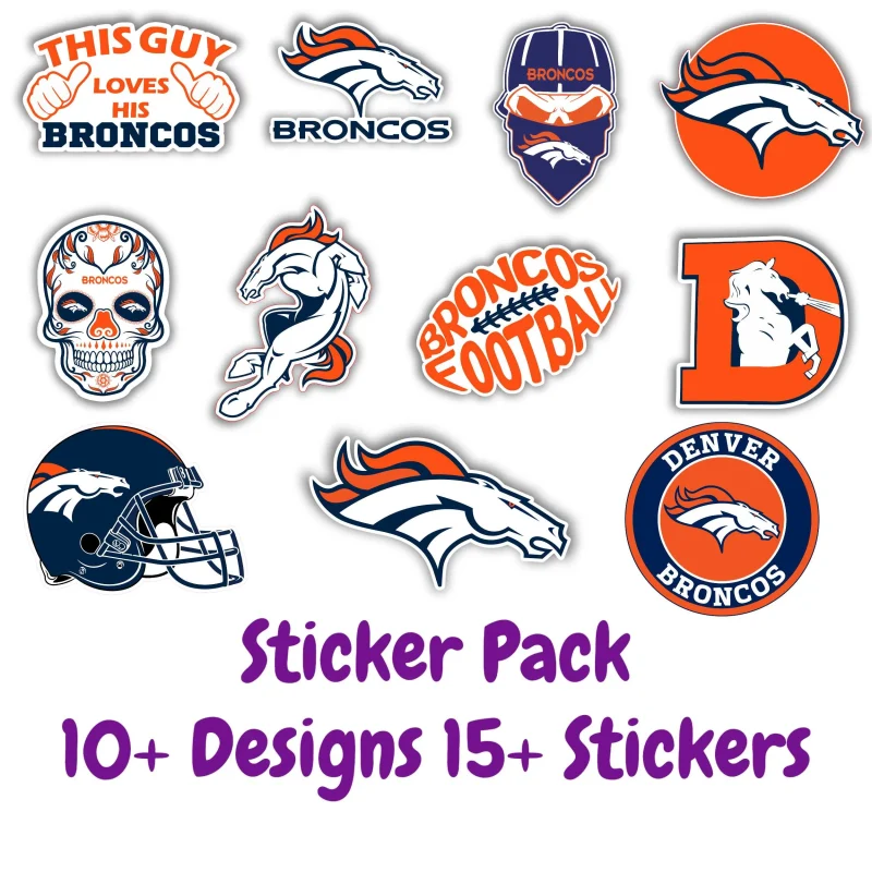 Denver Broncos Sticker Pack; Hydroflask decal ; Laptop Decal ; Yeti Decal; Cell phone Decal; Vinyl Car Decal- Custom Size