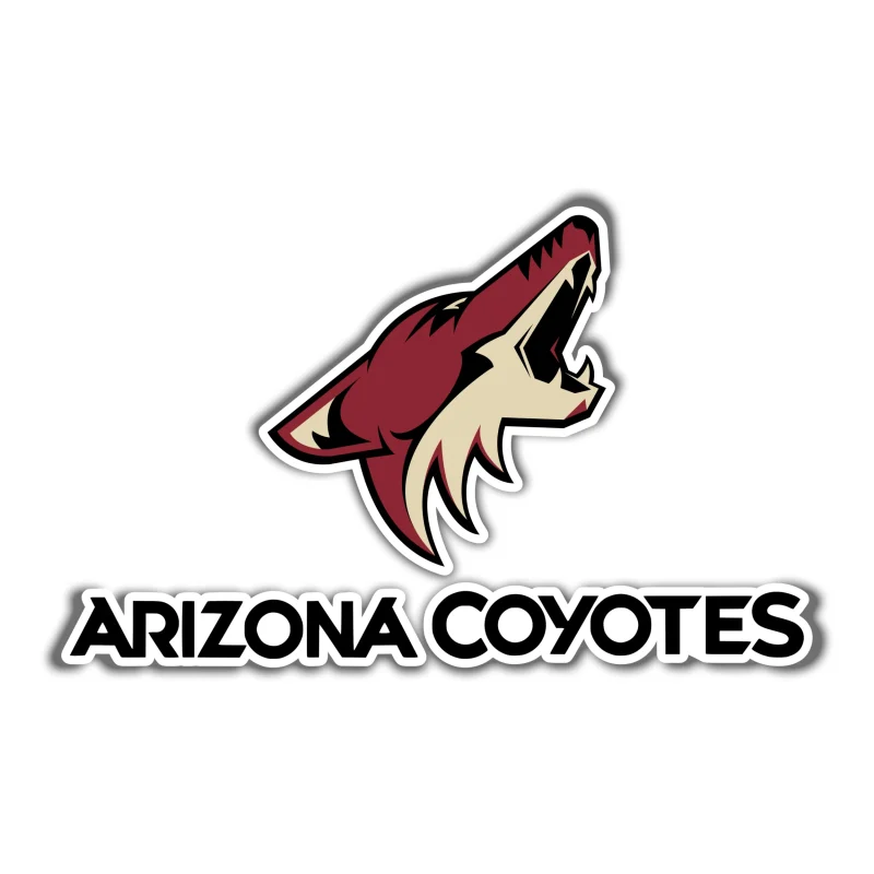 Arizona Coyotes - Coyote Head With Name Underneath - Full Color Vinyl Sticker - Custom Size