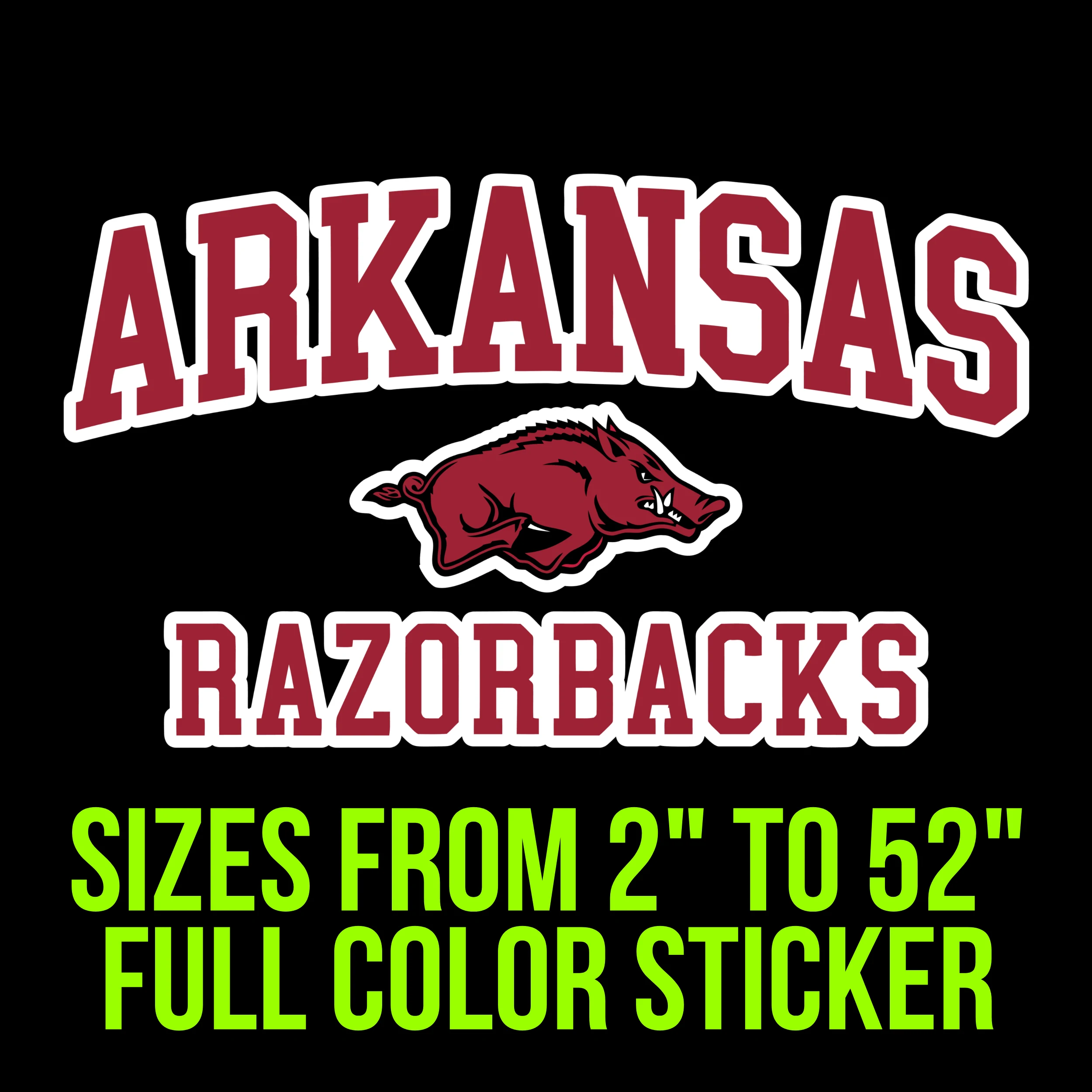 Arkansas Razorbacks Full Color Vinyl Decal - Custom Size
