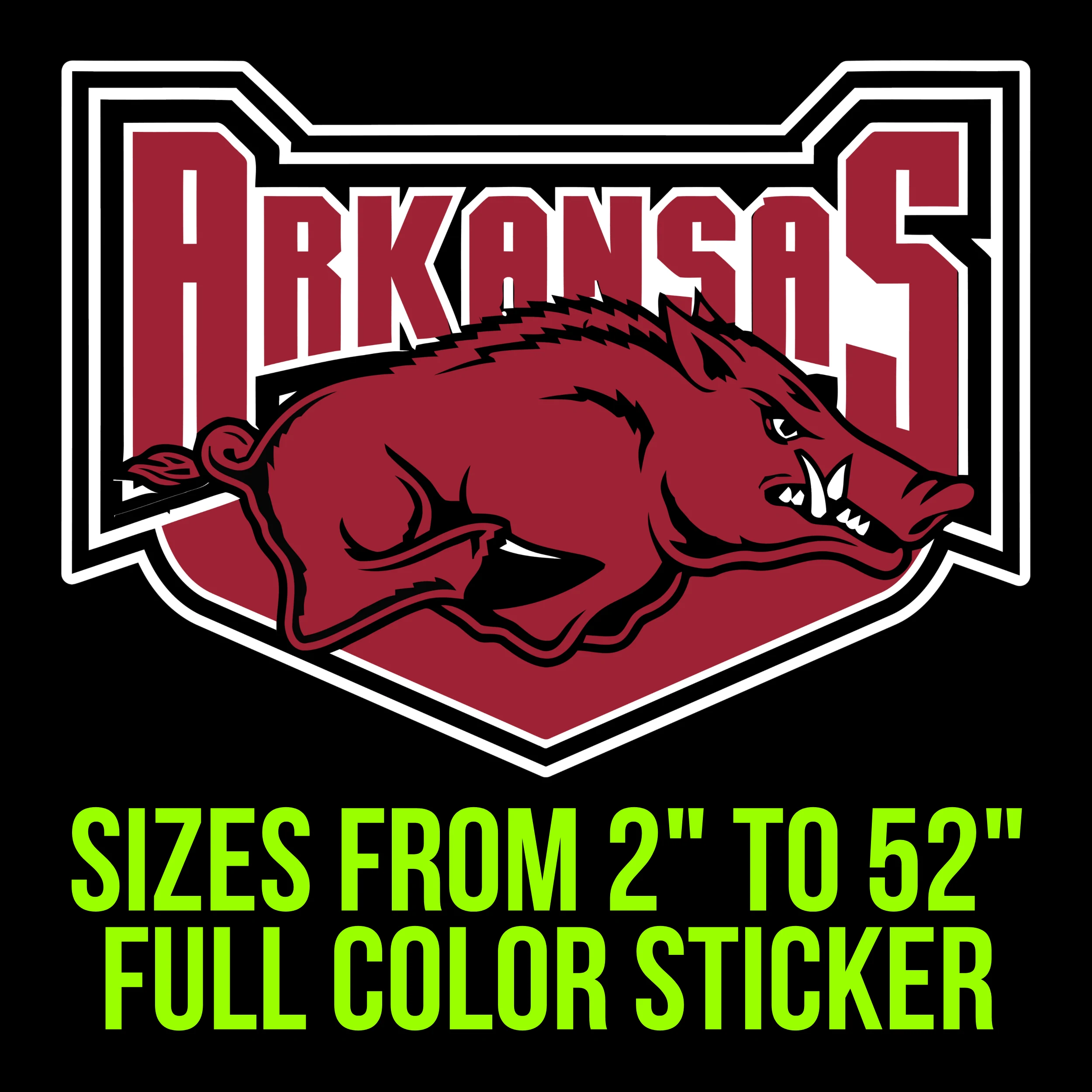Arkansas Razorbacks Full Color Vinyl Decal - Custom Size