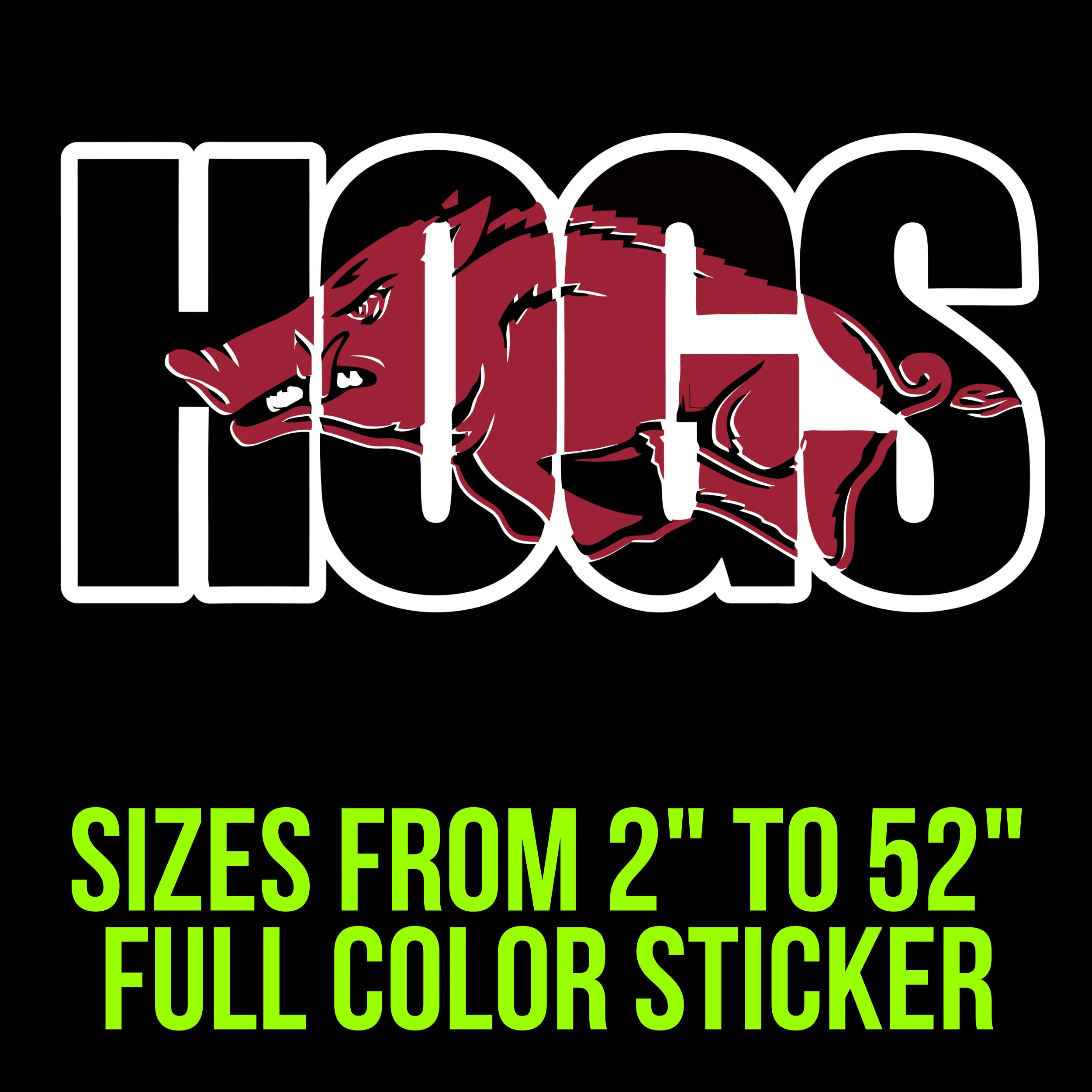 Arkansas Razorbacks Full Color Vinyl Decal - Custom Size