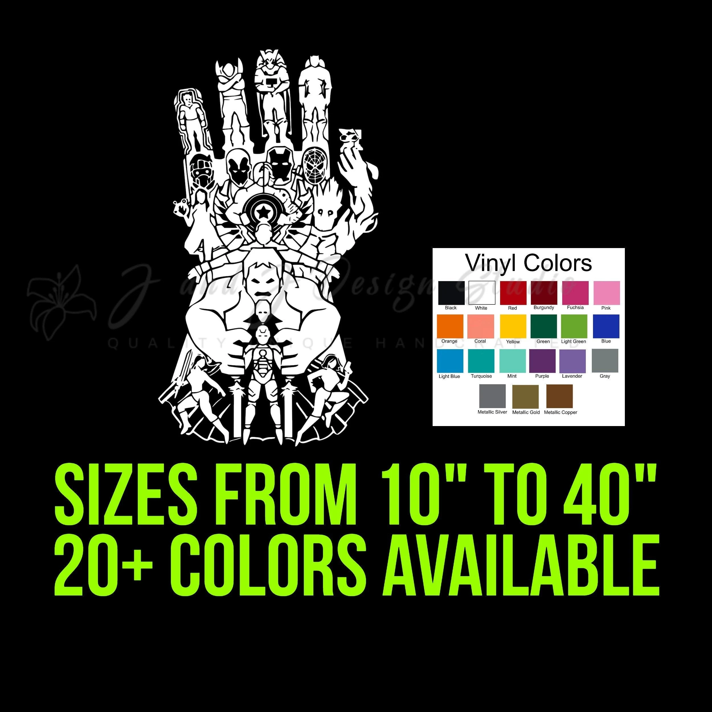 Avengers All Character Gauntlet Vinyl Decal - Custom Size