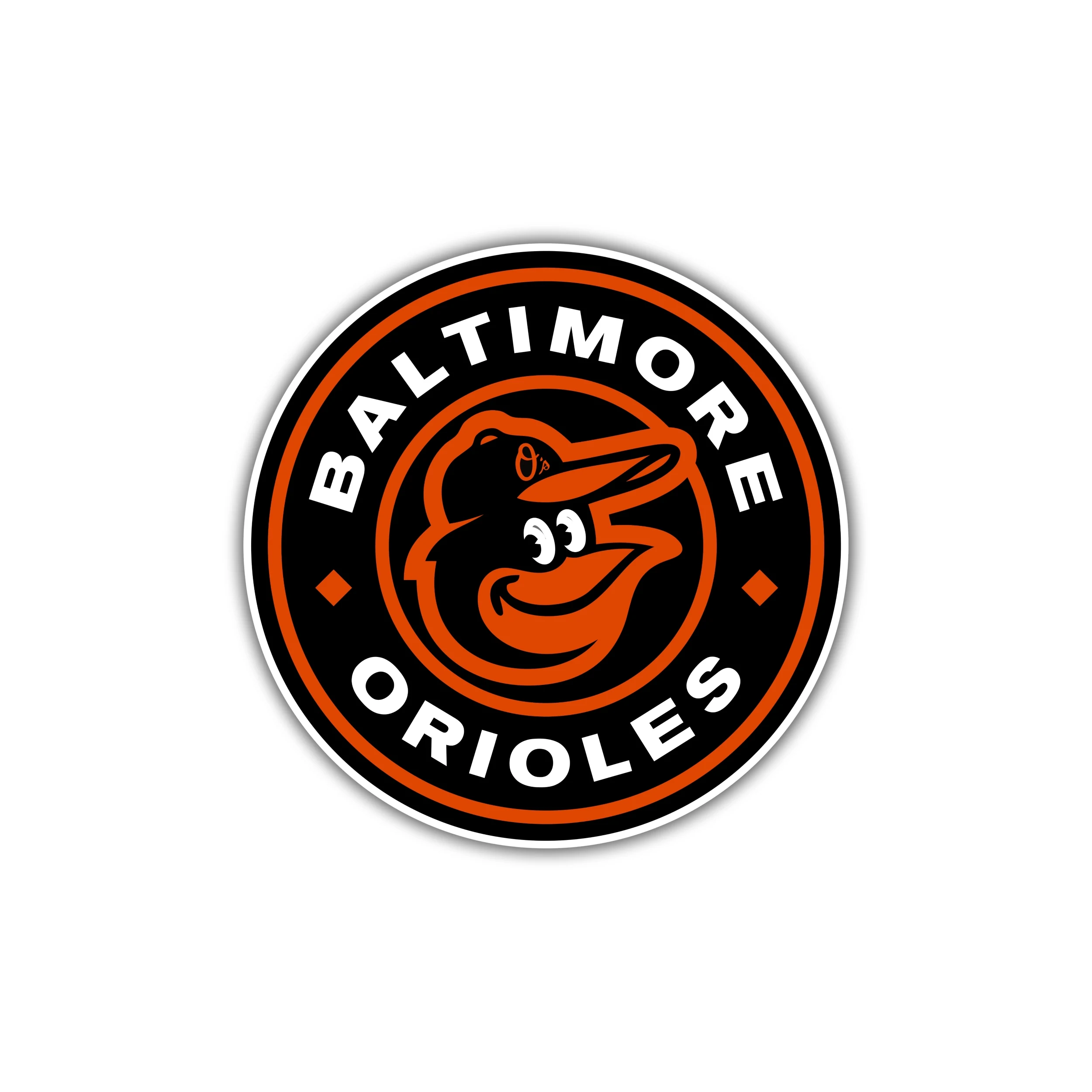 Baltimore Orioles - Black And White Circle With Cartoon Bird - Full Color Vinyl Sticker - Custom Size