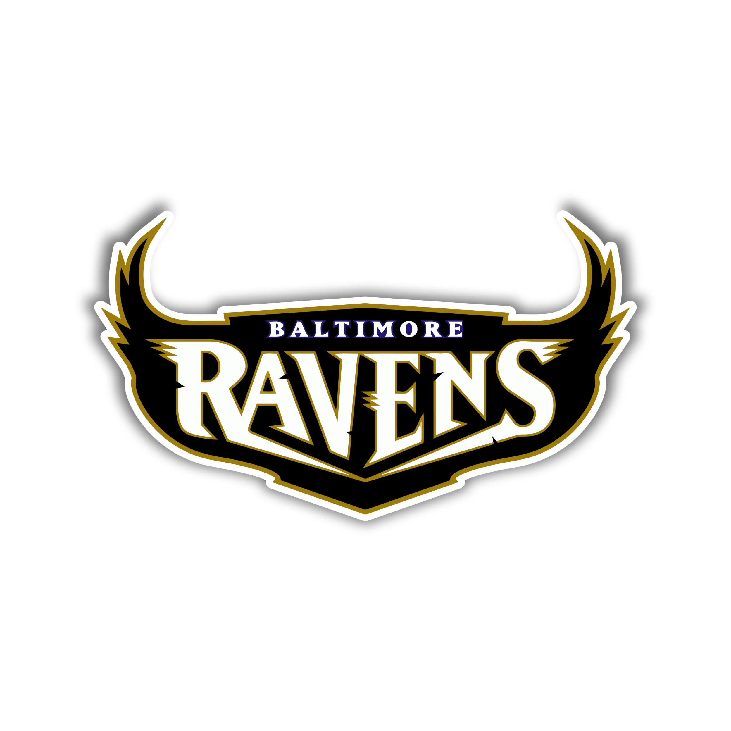 Baltimore Ravens - Lettering with Wings - Full Color Vinyl Sticker - Custom Size