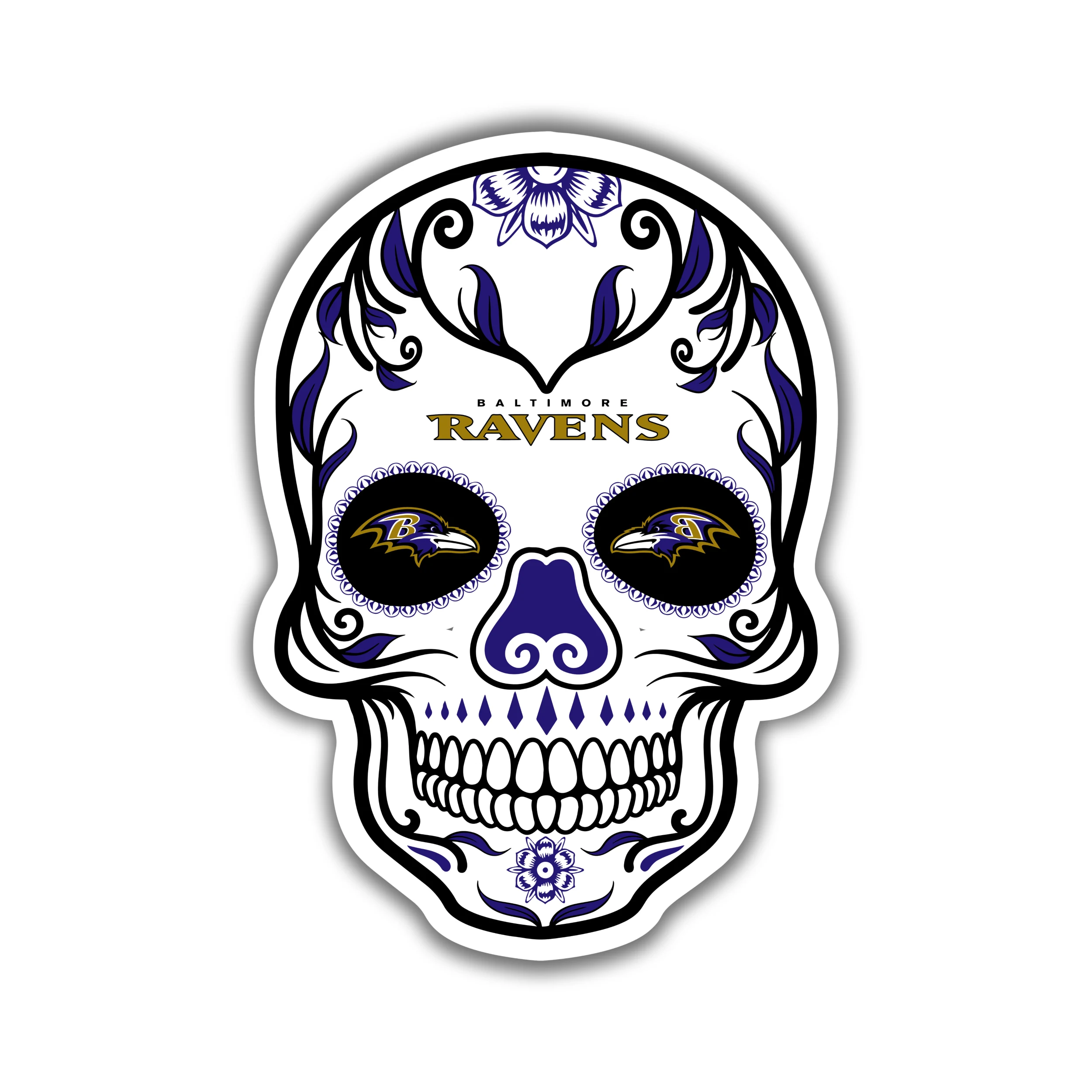 Baltimore Ravens - Sugar Skull - Full Color Vinyl Sticker - Custom Size