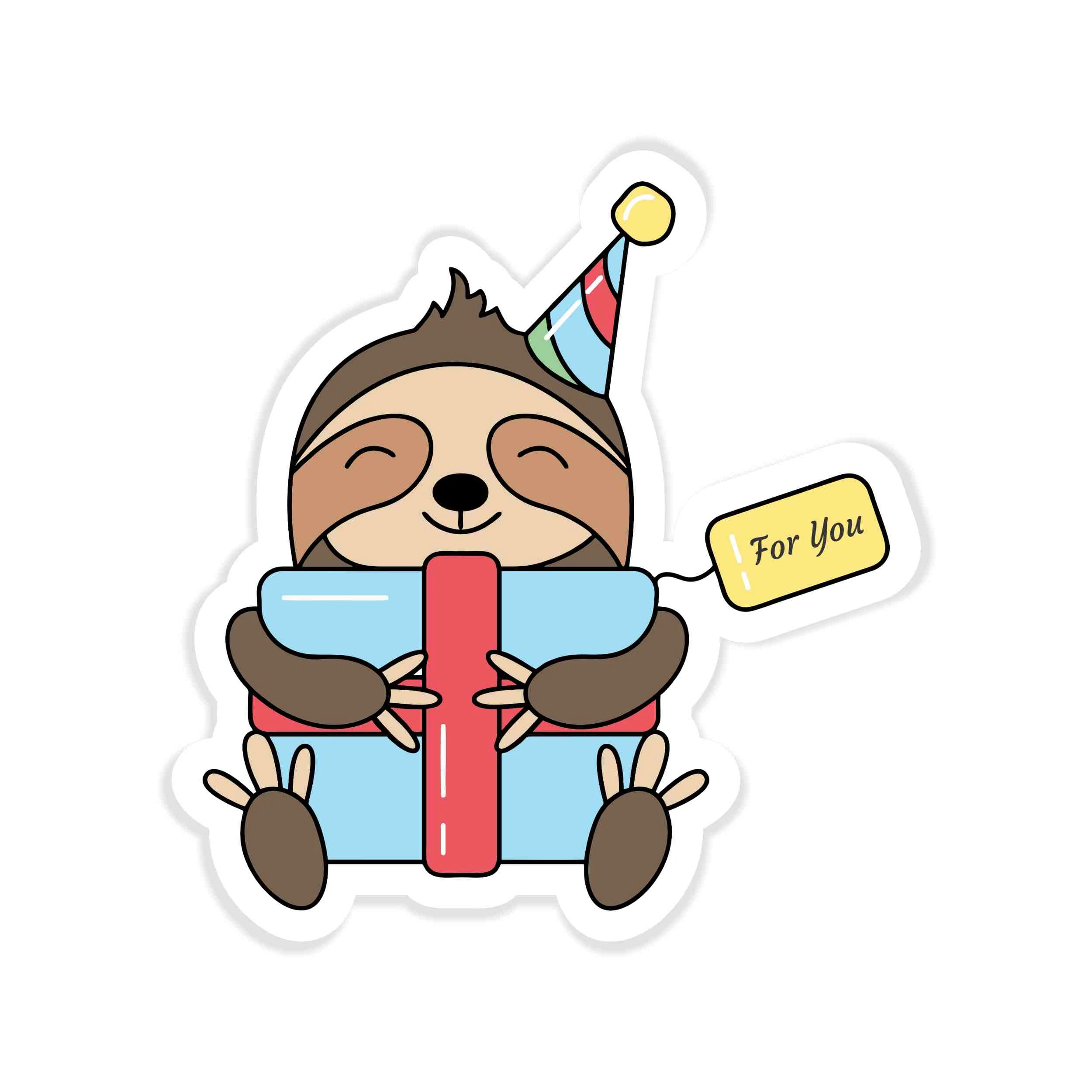 Birthday Sloth - Full Color Vinyl Decal - Custom Size