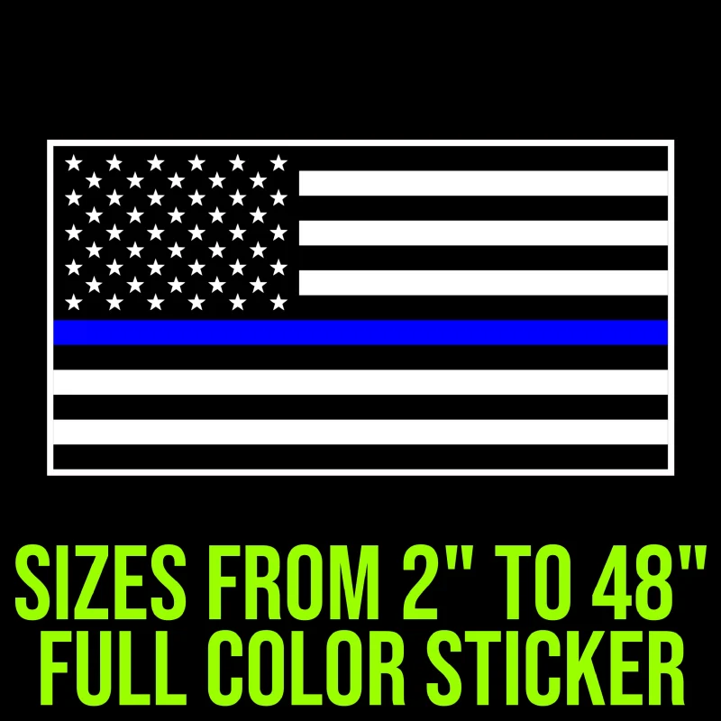 Blue Line American Flag Full Color Vinyl Decal - custom size