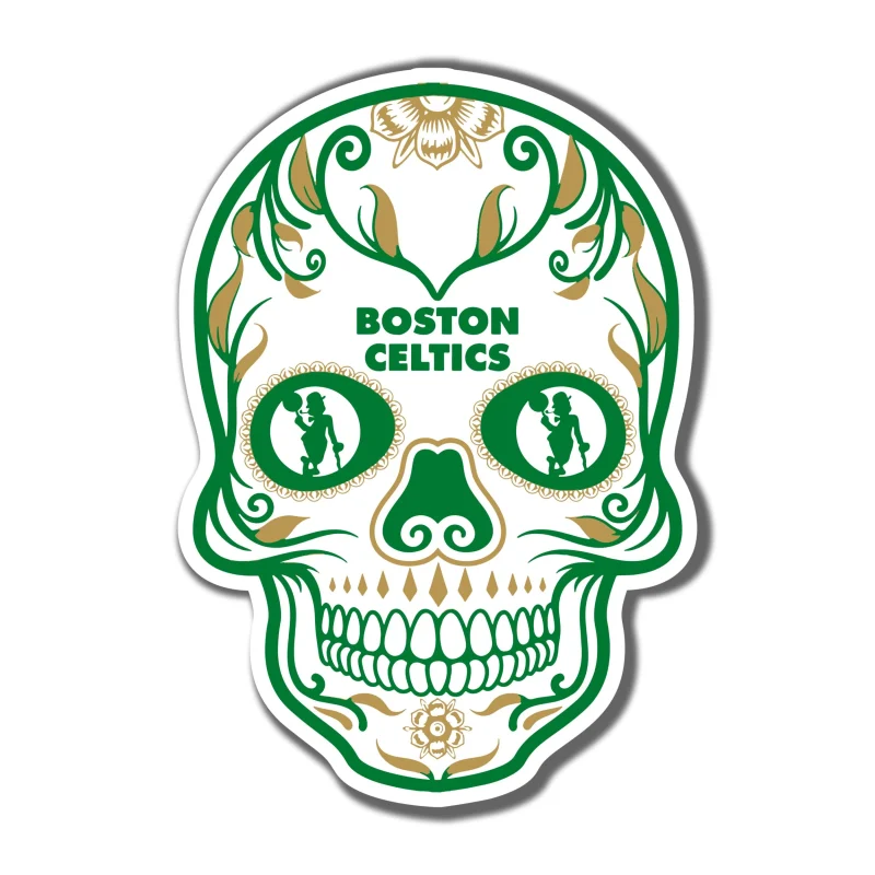 Boston Celtics - Sugar Skull - Full Color Vinyl Sticker - Custom Size