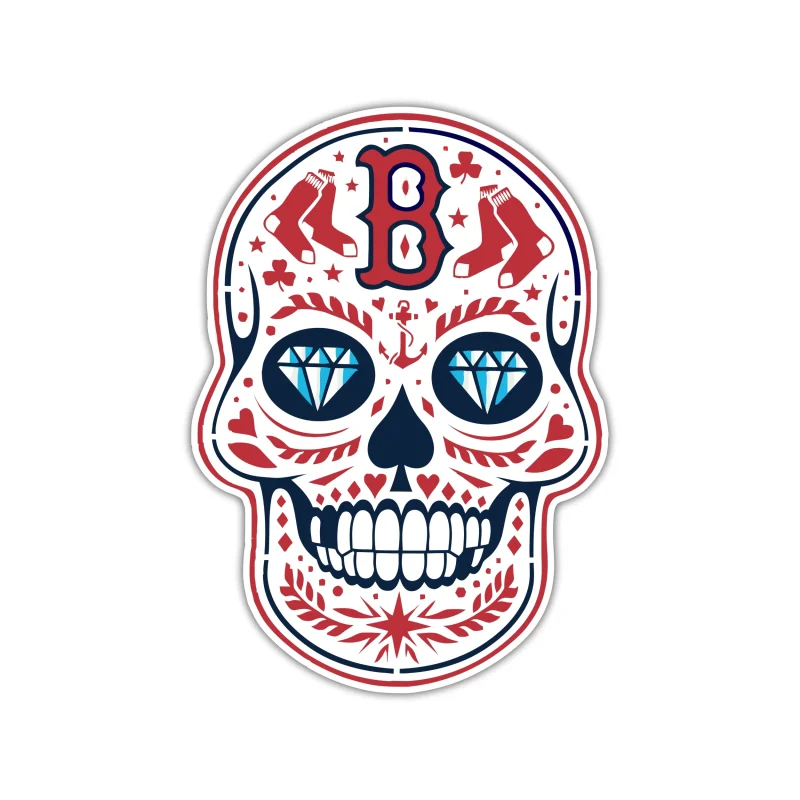 Boston Red Sox - Sugar Skull With Diamond Eyes - Temporary Tattoo