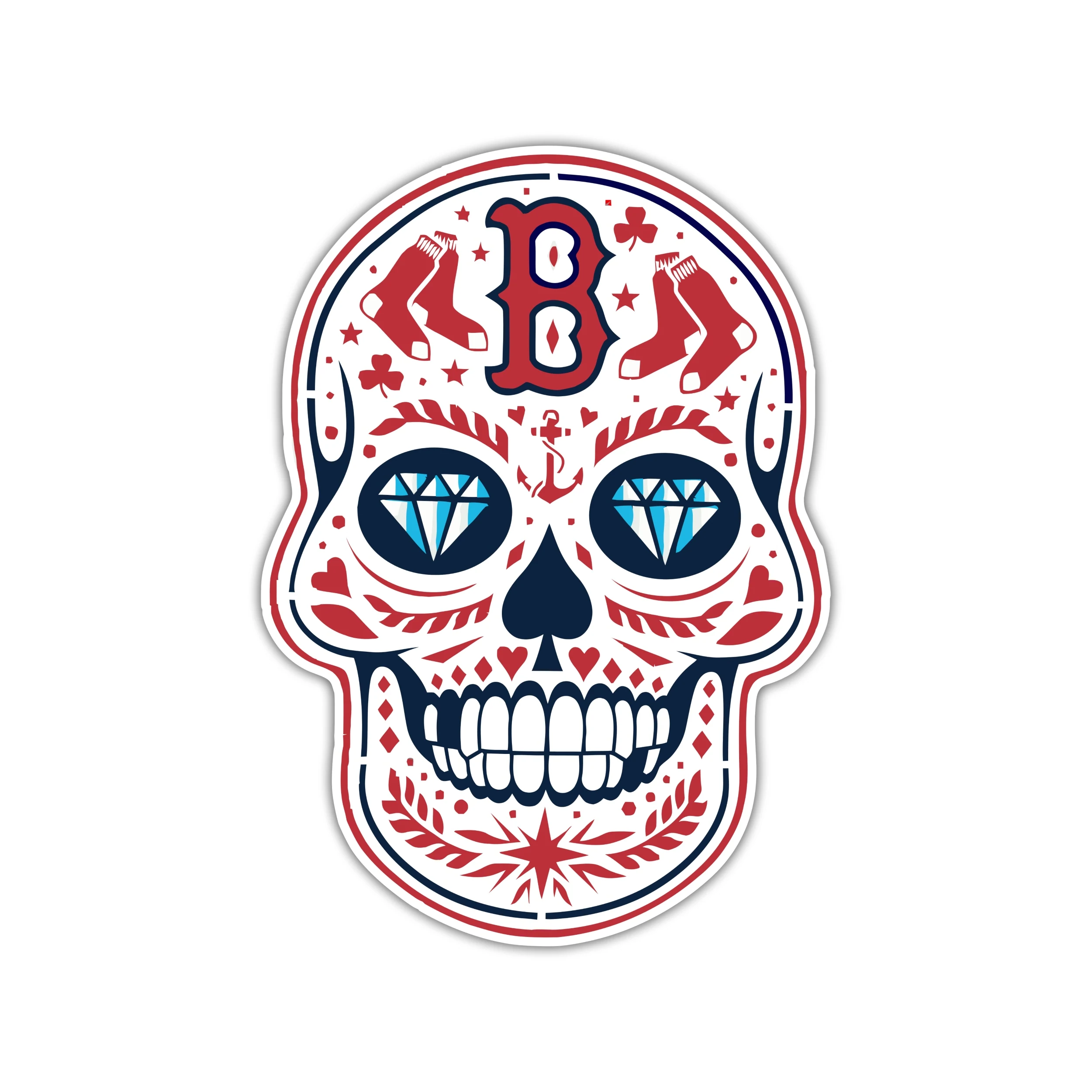 Boston Red Sox - Sugar Skull With Diamond Eyes - Temporary Tattoo