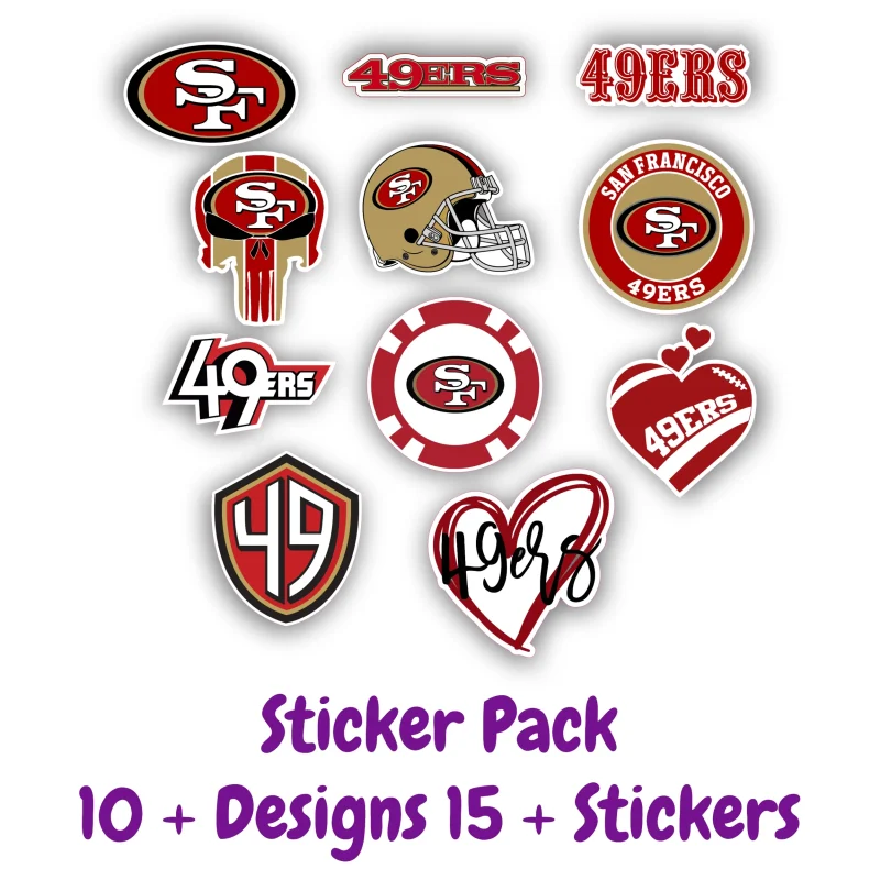 San Francisco 49ers Sticker Pack; ; Laptop Decal ; Yeti Decal; Cell phone Decal; Vinyl Car Decal - Image 2