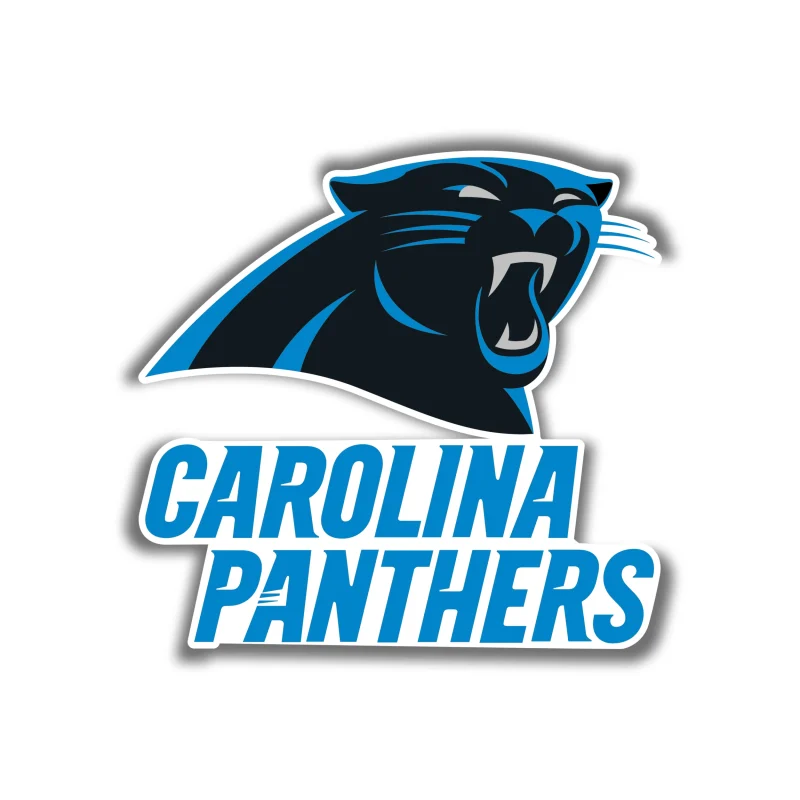 Carolina Panthers Full Color Vinyl Decal - Panther's Head with Wording - Custom Size