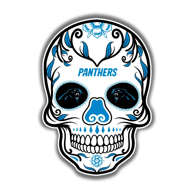 Carolina Panthers Full Color Vinyl Decal - Sugar Skull - Custom Size