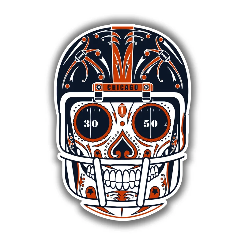 Chicago Bears - Sugar Skull with Helmet - Iron On DTF Transfer - Custom Size