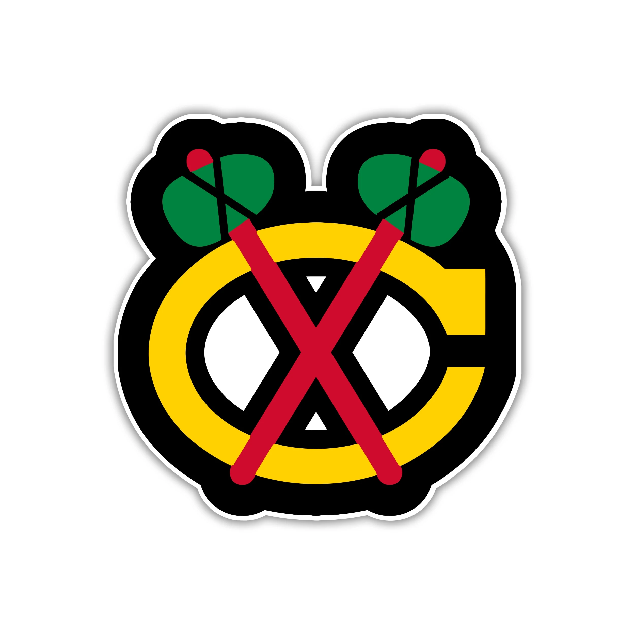 Chicago Blackhawks - Yellow C With Red Hatchets - Full Color Vinyl Sticker - Custom Size