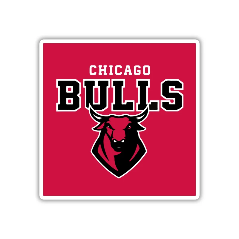 Chicago Bulls - Red Square With Bull And Name - Temporary Tattoo
