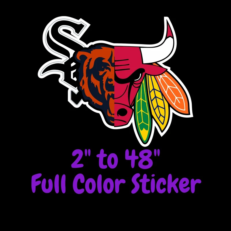 Chicago Sports Teams Mashup Full Color Vinyl Sticker - Custom Size