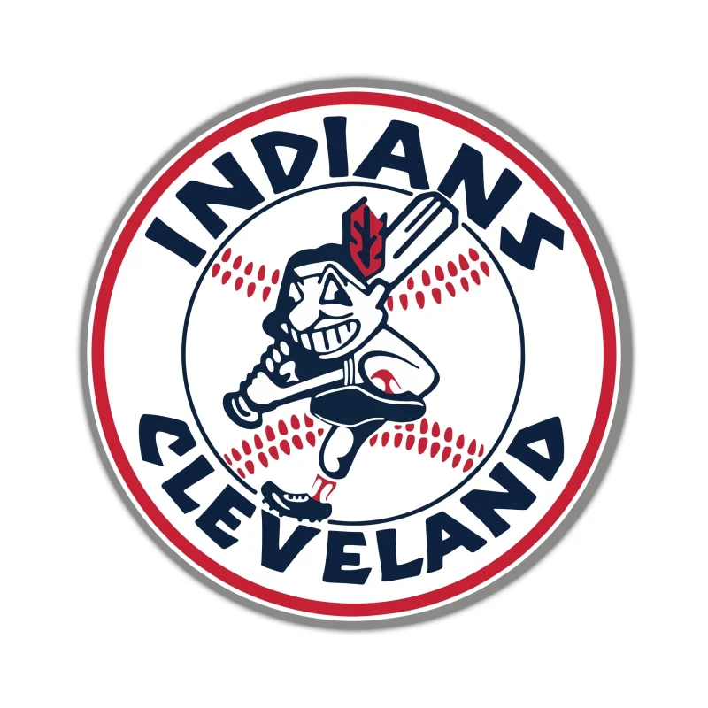 Cleveland Indians - White Circle With Chief Wahoo - Full Color Vinyl Sticker - Custom Size
