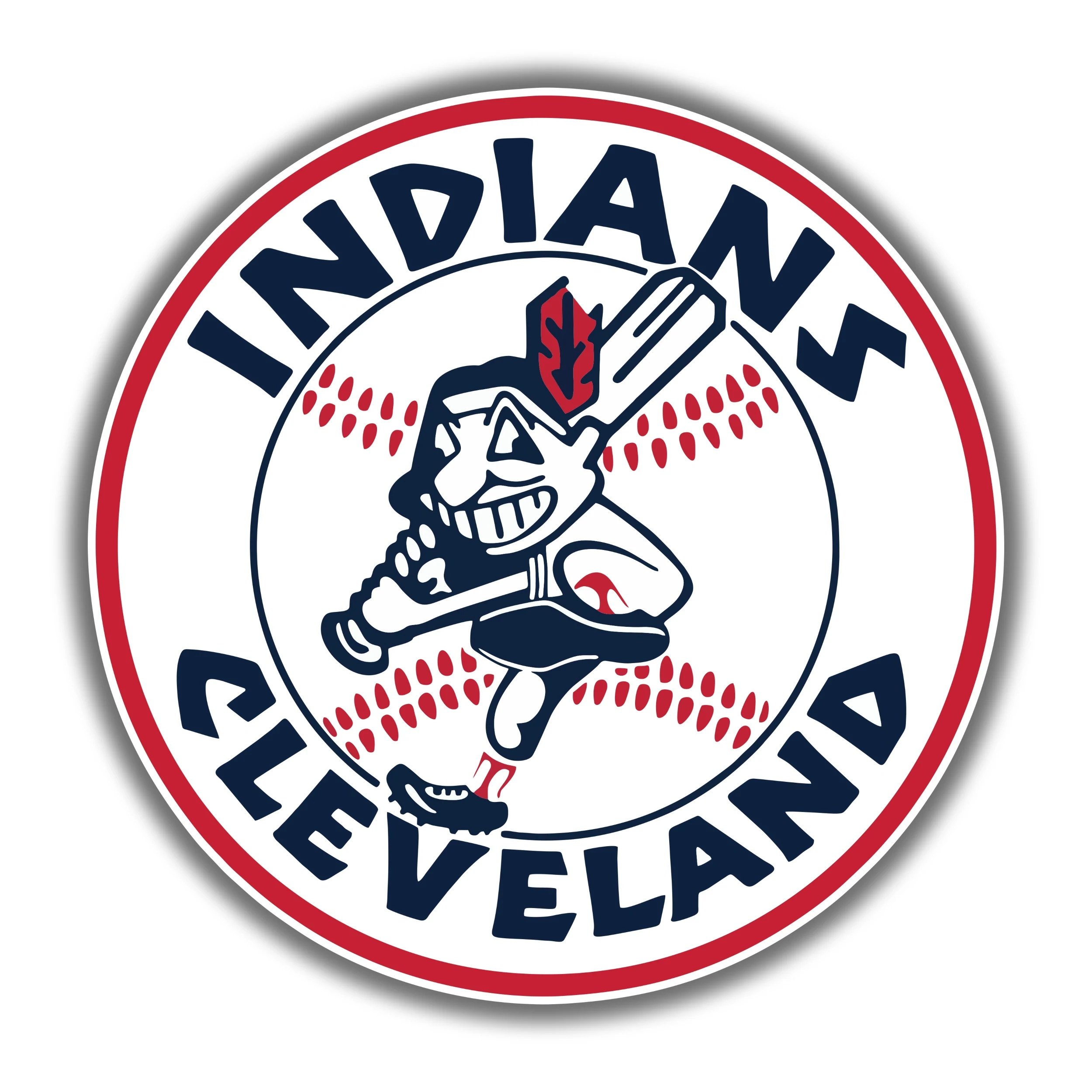 Cleveland Indians - White Circle with Chief Wahoo - Iron On DTF Transfer - Custom Size