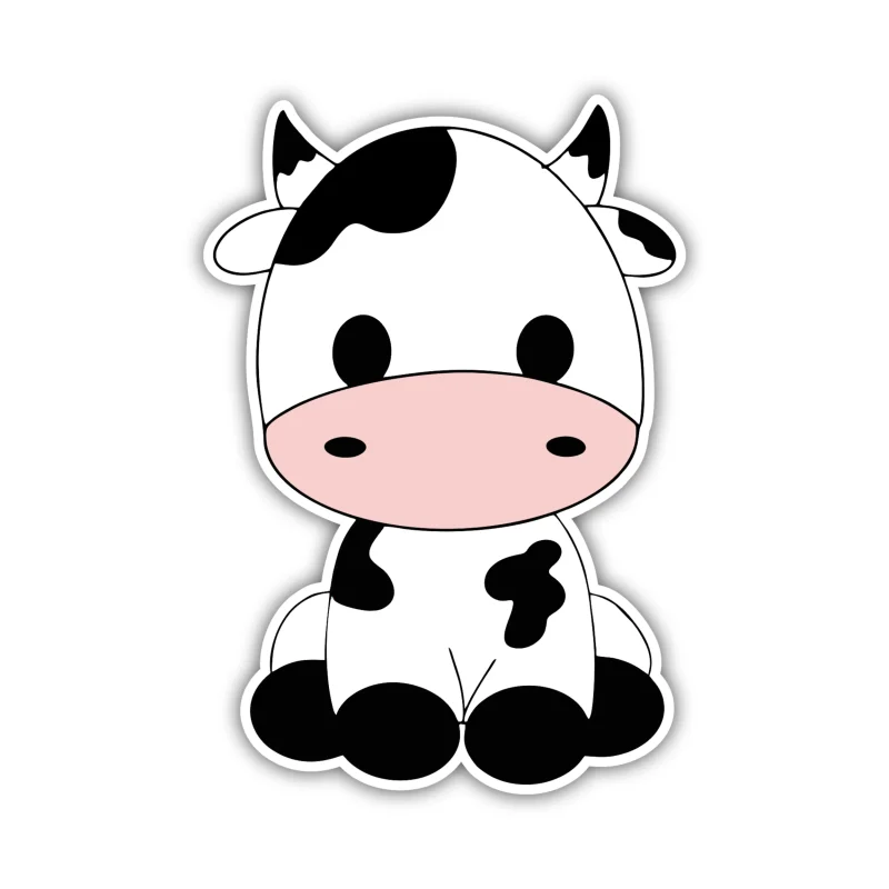 Cow Sitting - Full Color Vinyl Sticker - Custom Size