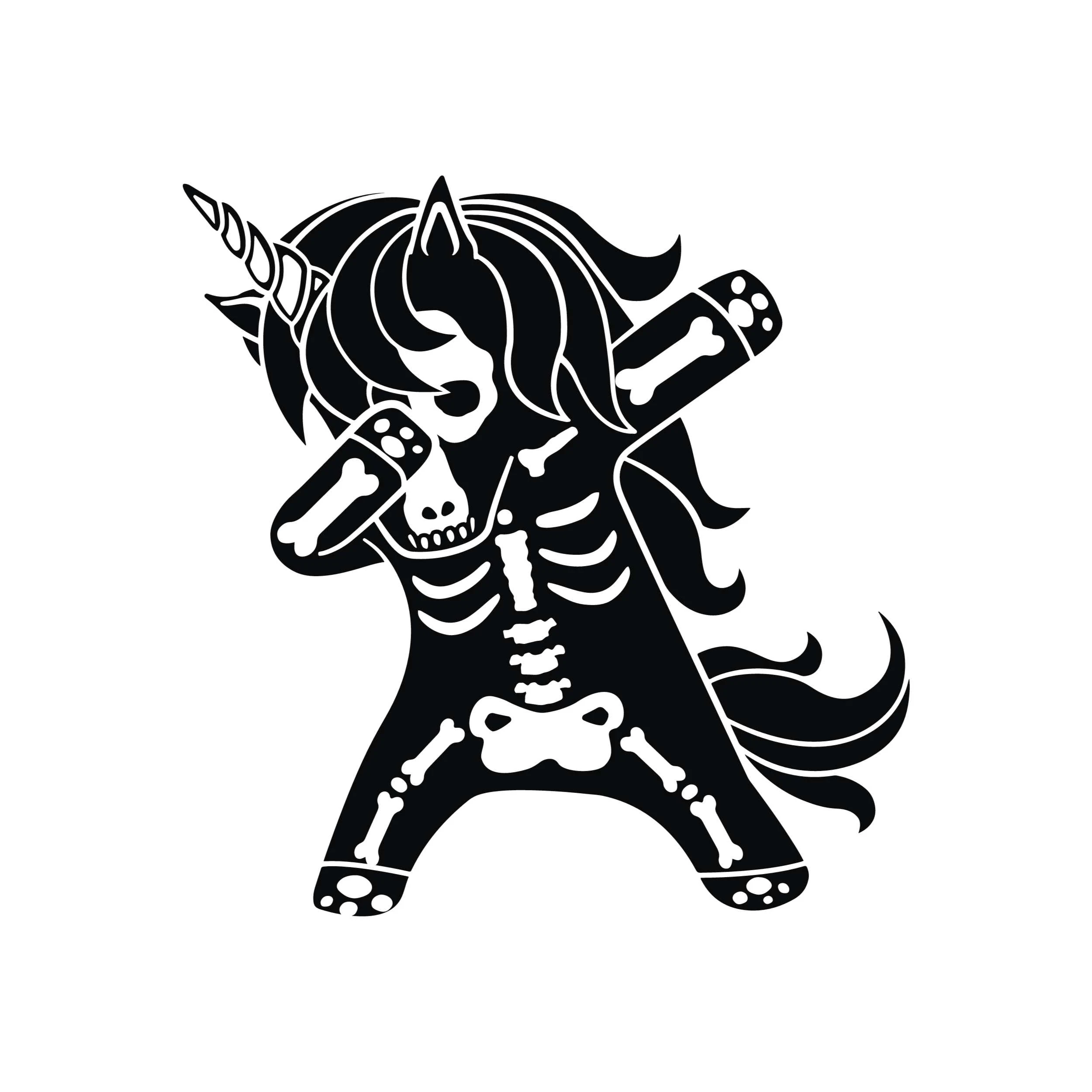 Dabbing Unicorn Skeleton - Vinyl Decal - Custom Size