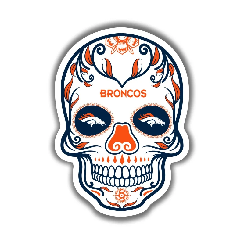 Denver Broncos - Sugar Skull - Full Color Vinyl Sticker - Custom Size