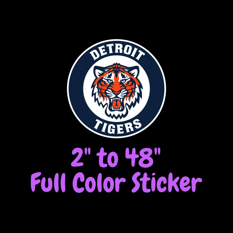 Detroit Tigers - Circle With Tiger Head - Full Color Vinyl Sticker - Custom Size