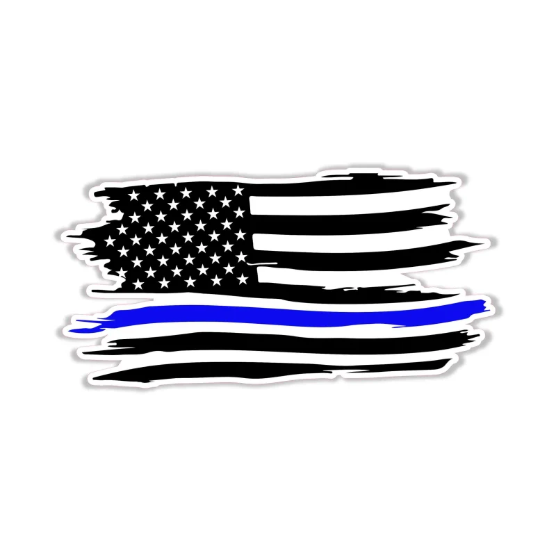 Distressed Blue Line American Flag - Full Color Vinyl Decal - custom size
