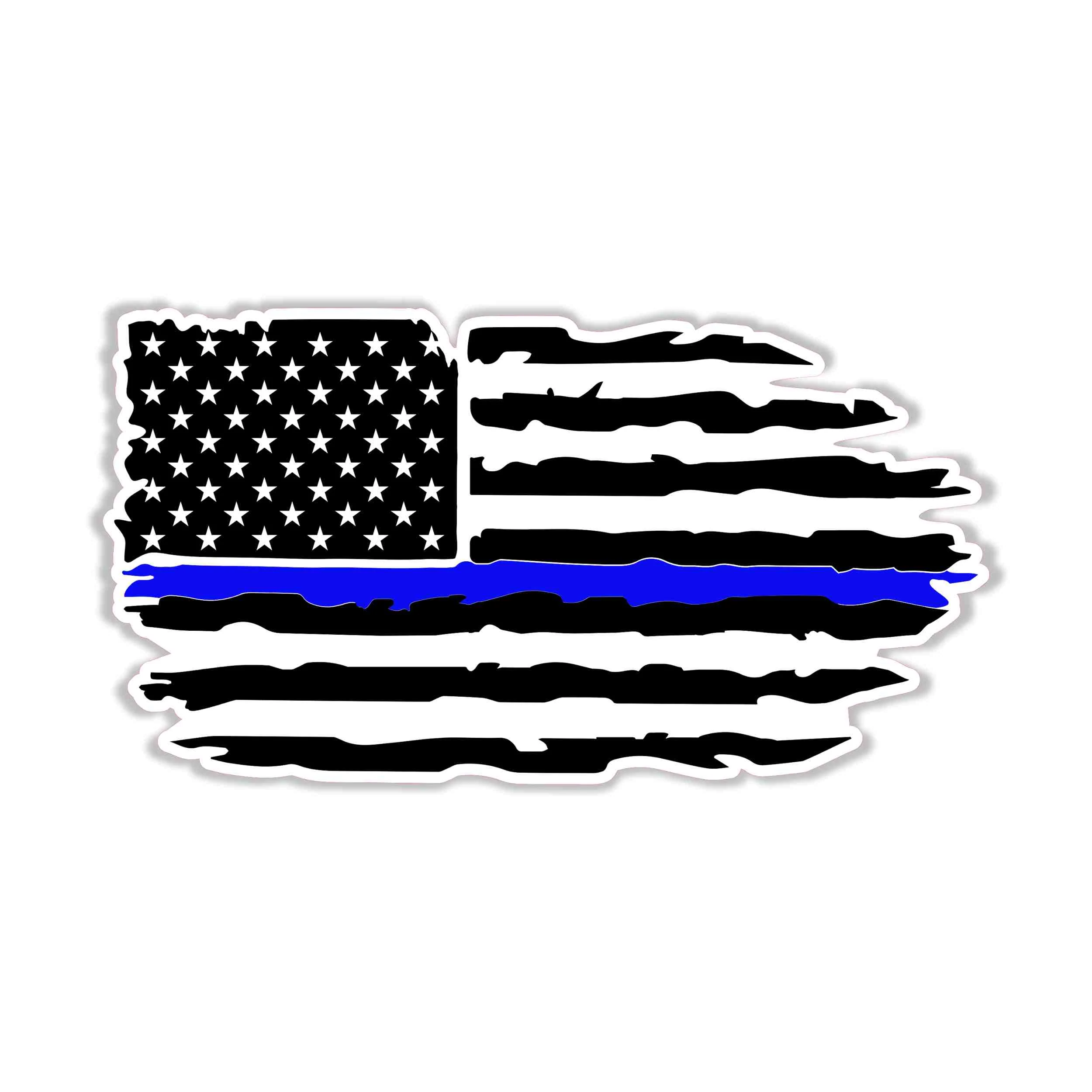 Distressed Blue Line American Flag - Full Color Vinyl Decal - custom size