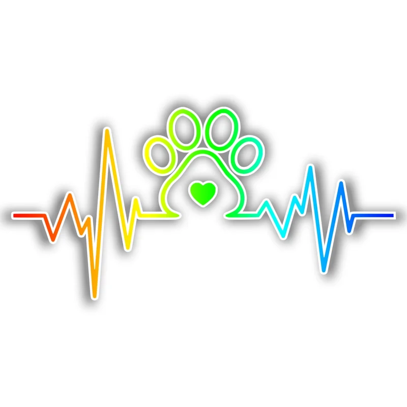 Dog Paw with Heartbeat Full Color Vinyl Decal