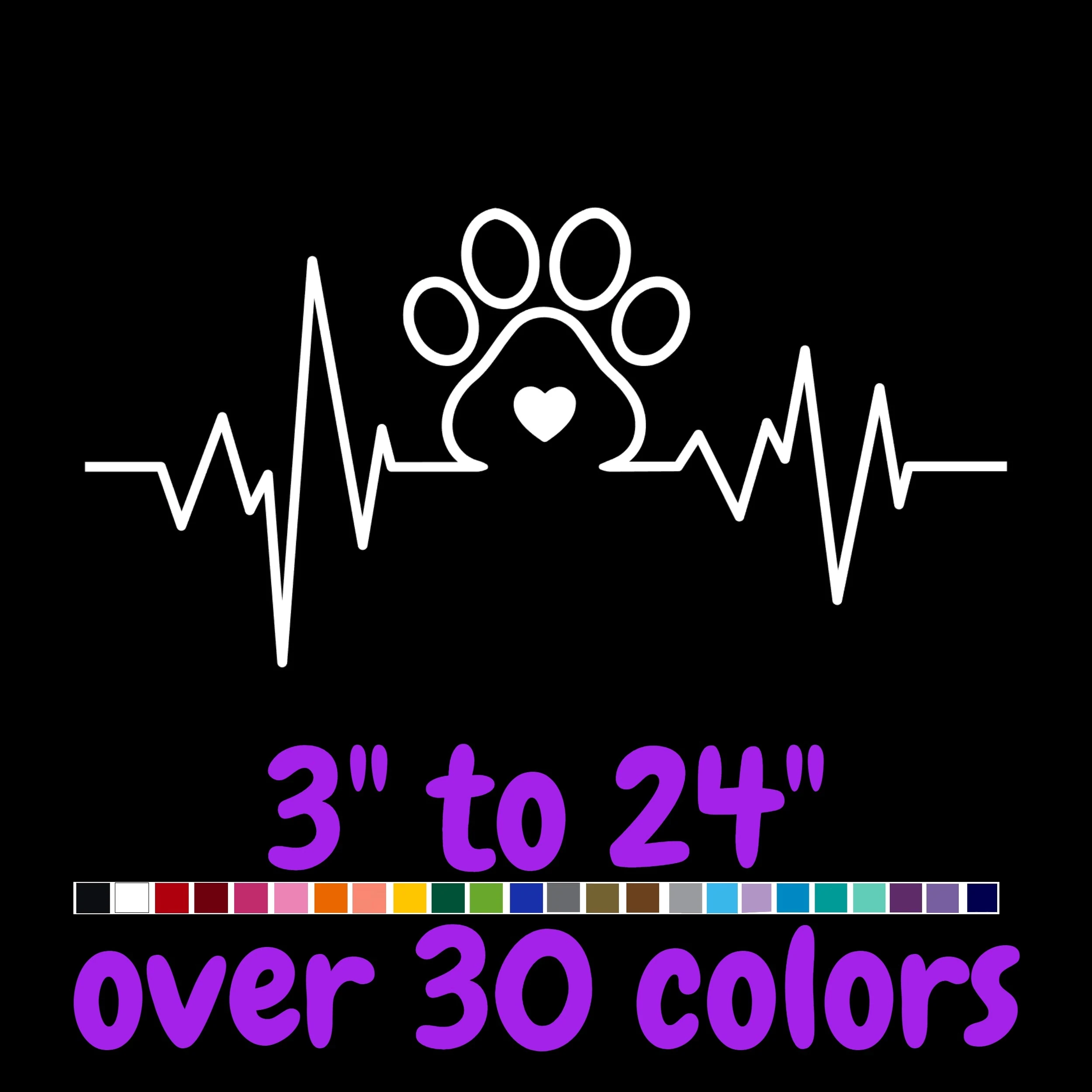 Dog Paw With Heartbeat Vinyl Decal - Custom Size