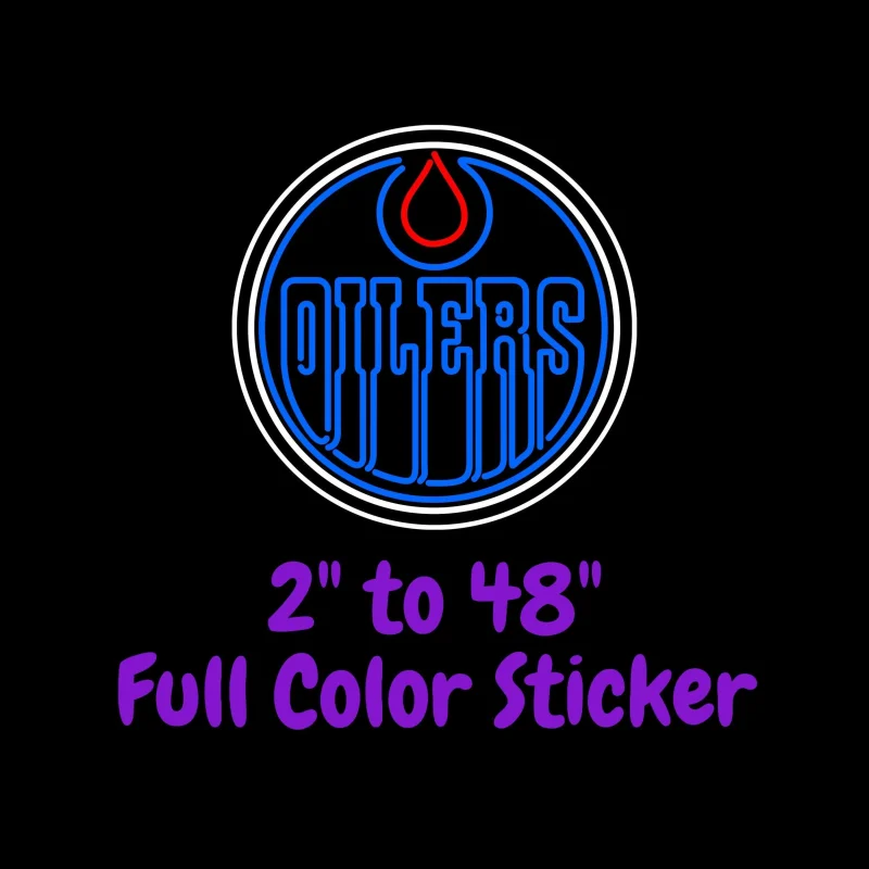 Edmonton Oilers - Black Circle With Oilers - Full Color Vinyl Sticker - Custom Size