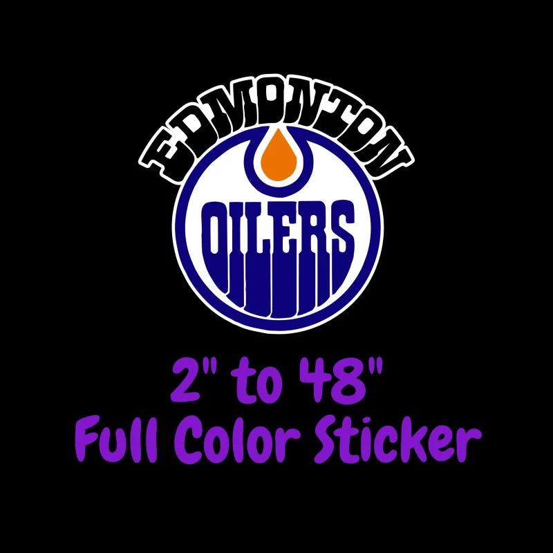 Edmonton Oilers - Circle With Name - Full Color Vinyl Sticker - Custom Size