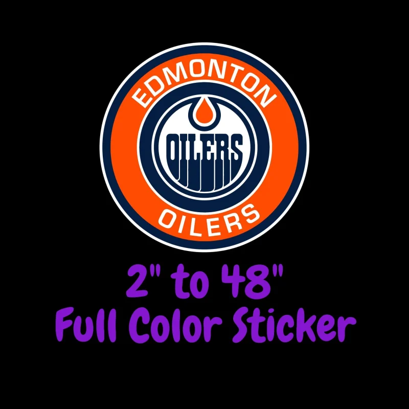 Edmonton Oilers - Orange Circle With Name - Full Color Vinyl Sticker - Custom Size