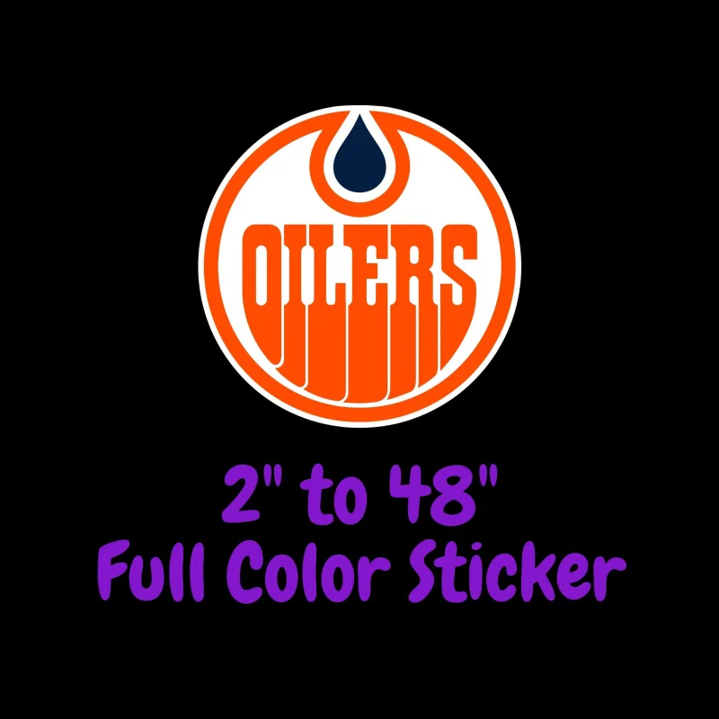 Edmonton Oilers - White Circle With Orange Oilers - Full Color Vinyl Sticker - Custom Size