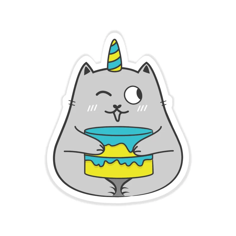 Fat Cat Birthday - Full Color Vinyl Decal - Custom Size