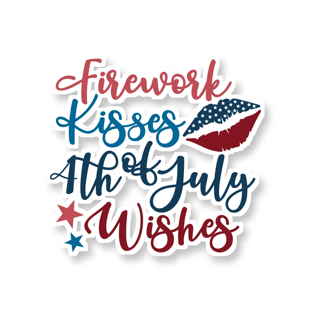 Firework Kisses 4th of July Wishes - Full Color Vinyl Sticker - Custom Size