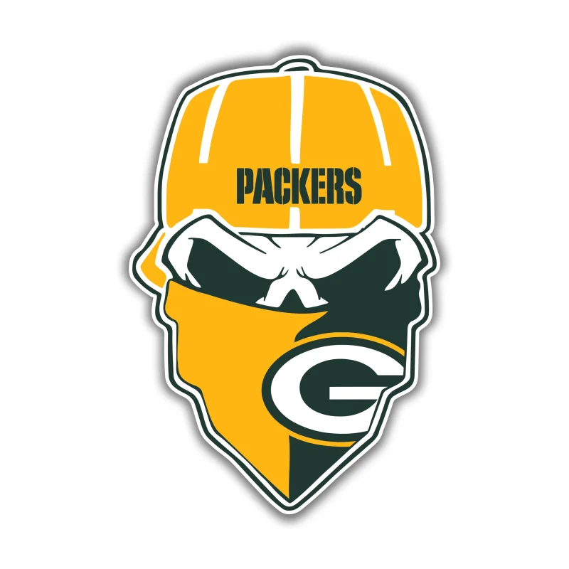 Green Bay Packers - Skull with Cap - Iron On DTF Transfer - Custom Size