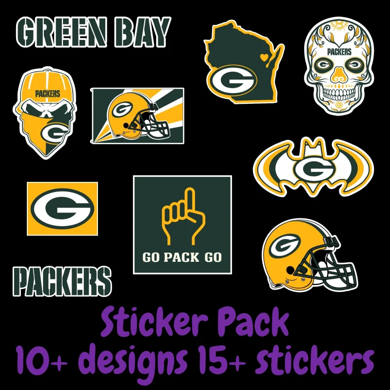 Green Bay Packers Sticker Pack; Hydroflask decal ; Laptop Decal ; Yeti Decal; Cell phone Decal; Vinyl Car Decal- Custom Size
