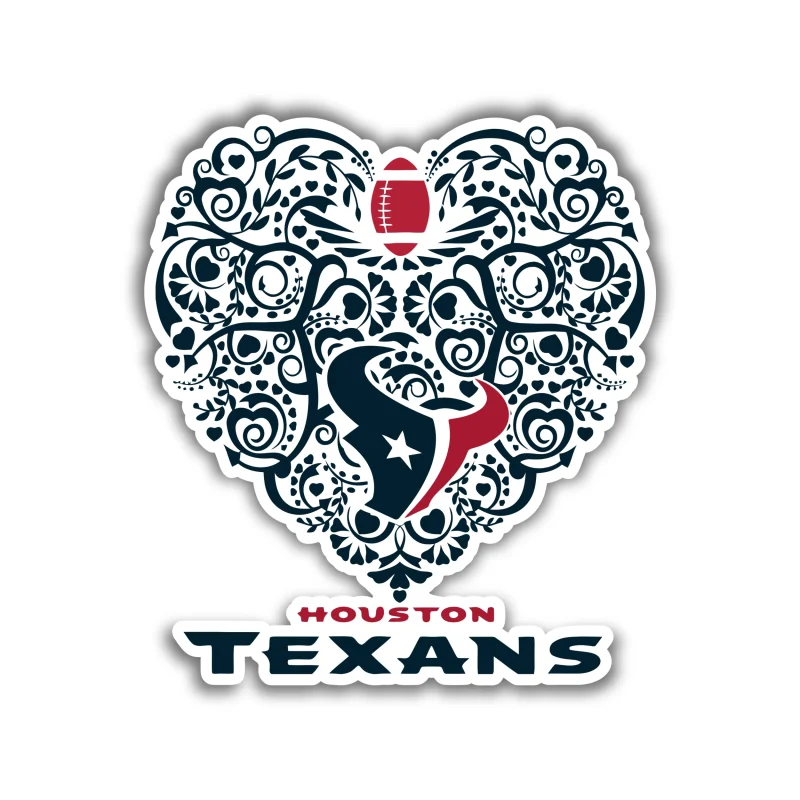 Houston Texans - Heart - Full Color Vinyl Sticker - Custom Size