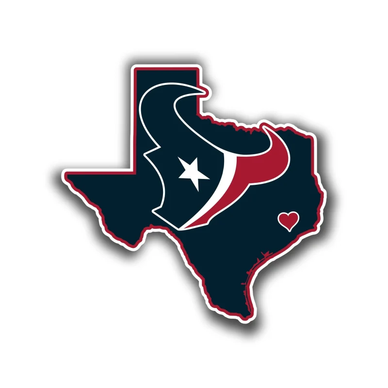 Houston Texans -State With Head - Full Color Vinyl Sticker - Custom Size