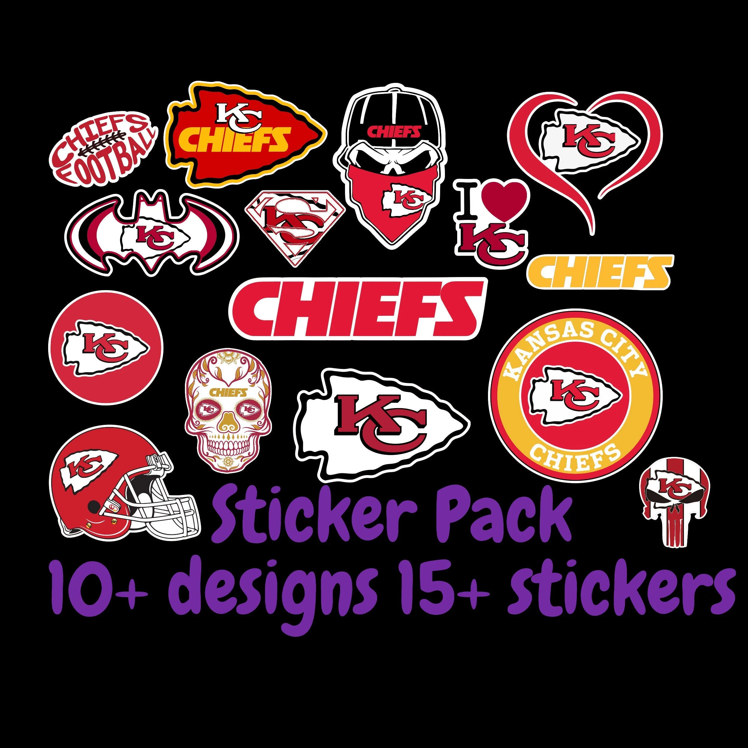 Kansas City Chiefs Sticker Pack; ; Laptop Decal ; Yeti Decal; Cell phone Decal; Vinyl Car Decal